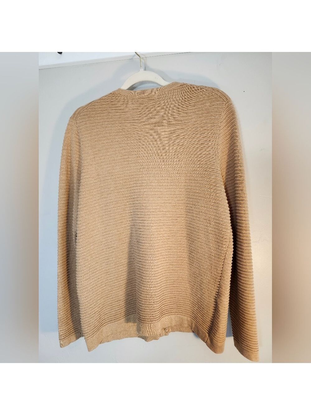 Lands' End Beige Cardigan Ribbed Sweater Botton Sz L - Picture 6 of 7